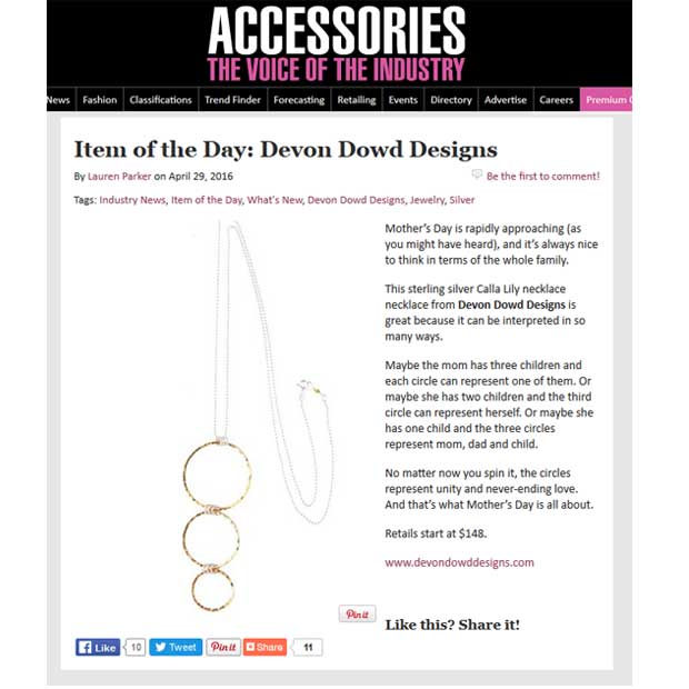 Devon Dowd Designs featured in Accessories Magazine